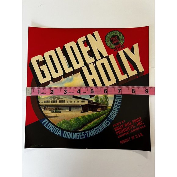 VINTAGE Original Citrus ORANGE Crate Label FLORIDA Christmas Holly DECOUPAGE MCM - Picture 8 of 8